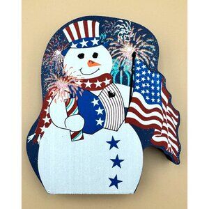 Stars & Stripes Snowman Wooden Decorative Piece By The Cats Meow